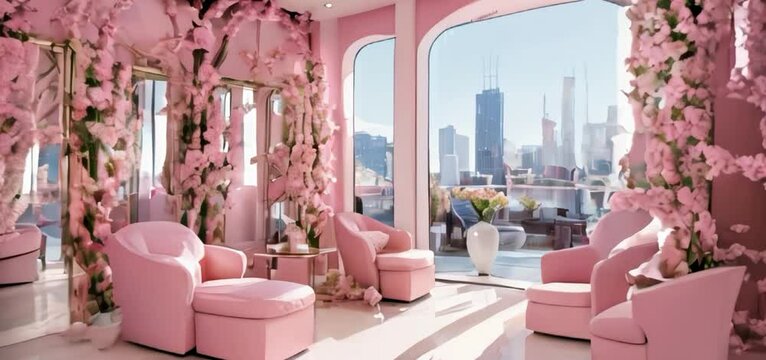 Beauty salon appearance with Mudan pink flowers (Paeonia suffruticosa)