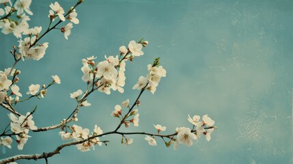 Almond blossoms under a vintage blue sky