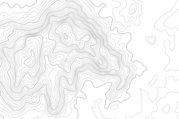 Topographic grey line contours of mountains map background. Vector Map Illustration.