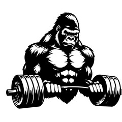 Gorilla lifting heavy barbells Vector Logo © Droj