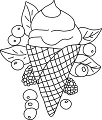 Summer ice cream coloring page simple doodle illustration