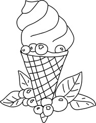 Summer ice cream coloring page simple doodle illustration