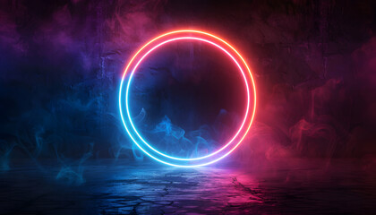 abstract bakground, neon ring light on dark