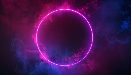 abstract bakground, neon ring light on dark