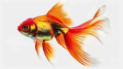 Fototapeta premium photograph of Beautiful colorful goldfish with many details on transparent white background.