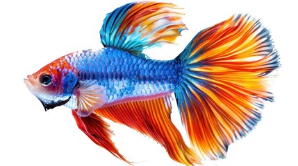 photograph of Beautiful colorful goldfish with many details on transparent white background.
