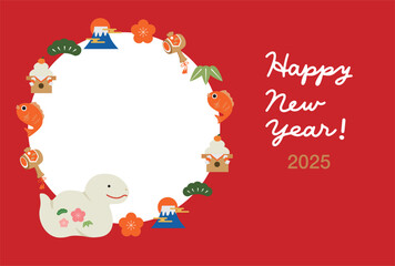 2025年　巳年　縁起物のフォトフレーム年賀状