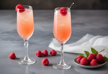 Raspberry champagne with raspberry pieces served on an exclusive plate