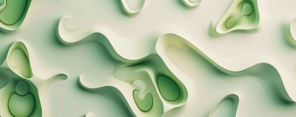 Abstract green organic shapes on a cream background in 3D style