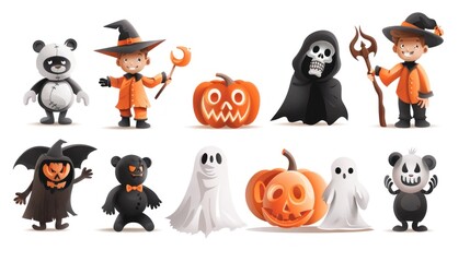 Halloween character collection Set of cute pumpkin vectors