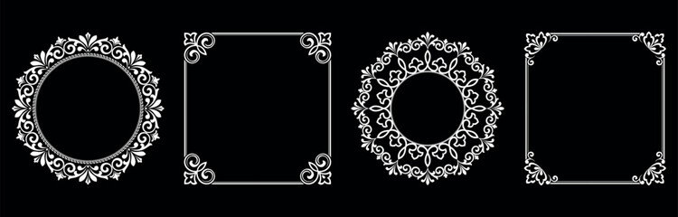 Set of decorative frames Elegant vector element for design in Eastern style, place for text. Floral black and white borders. Lace illustration for invitations and greeting cards.