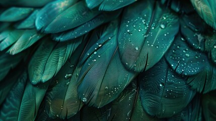 Obraz premium A close up of a feather with water droplets on it. Generate AI image