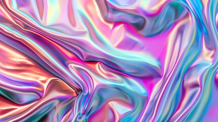 Close-up view of shimmering pink and blue holographic fabric.  