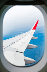 The view from the window of the airplane above the city.