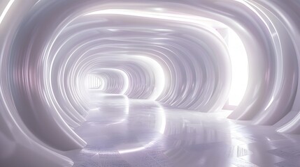 Obraz premium A futuristic 3D room with a pristine white background, illuminated by ambient lighting, featuring an abstract space that resembles a technology tunnel.