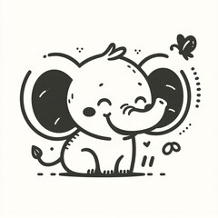 A cheerful, cute cartoon illustration of a joyful elephant with big ears and a happy smile.