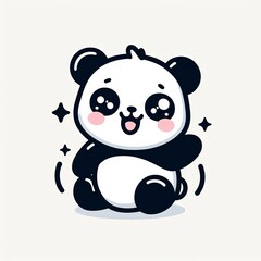 Fototapeta premium A cheerful, cute cartoon illustration of a giggling panda with round cheeks and sparkling eyes.