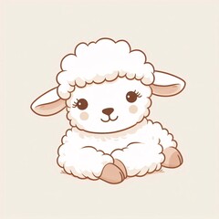 A delightful, cute cartoon illustration of a sweet lamb with a fluffy coat and gentle eyes.