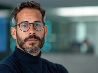 Obraz premium Thoughtful man with glasses and beard