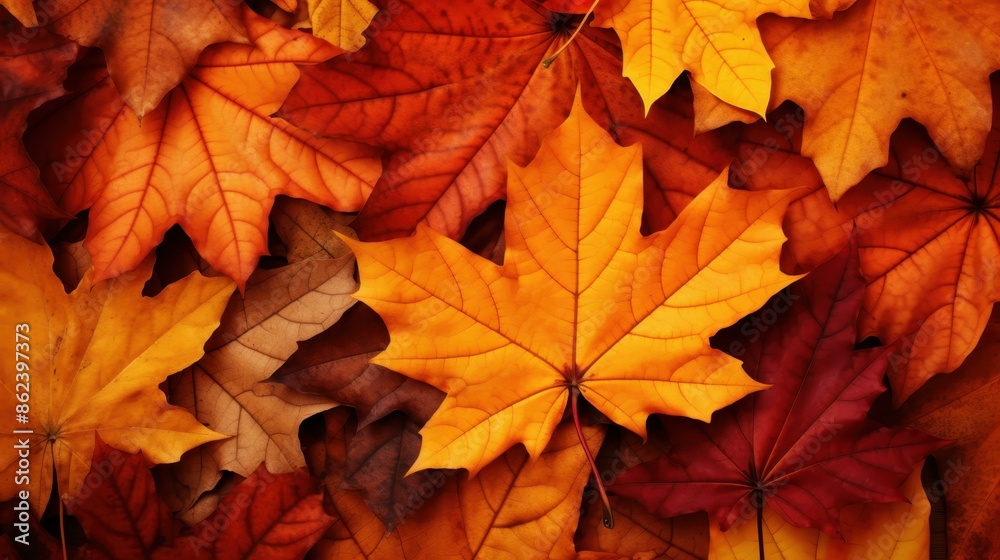 Poster Vibrant autumn leaves creating a stunning background.