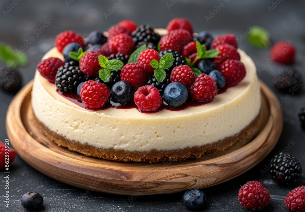 Wall mural Delicious cheesecake with fresh berries - Wall murals