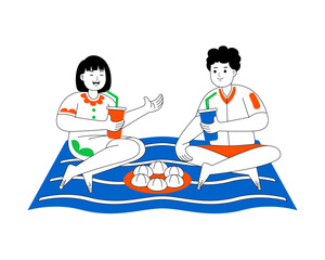 happy couple weekend fun activity vector illustration