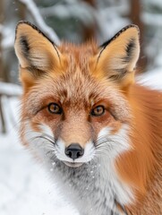 Closeup portrait of a beautiful red fox in the snow