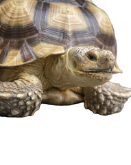 Sulcata tortoise on isolated white background, African spurred tortoise.