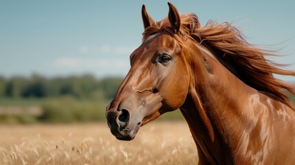 Fototapeta premium Majestic brown horse in field