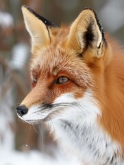 Fototapeta premium Close-up portrait of a beautiful red fox in the snow
