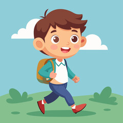 Vector illustration of a boy going to school with a backpack