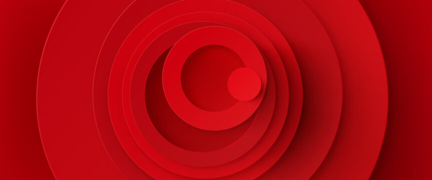3d abstract circular paper layer texture graphic. Red color geometry design with round cutout decoration bg. Papercut element for minimalist business concept. Dynamic and creative subtle banner