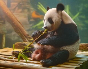Lovely panda eating bamboo 
