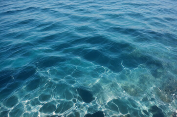 Obraz premium Close-up of crystal clear ocean glistening blue waters with white light shining through surface