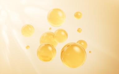 Golden liquid oil bubble background, 3d rendering.