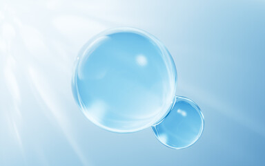 Transparent blue bubbles background, 3d rendering.