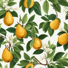 mangoes, seamless pattern, small scale pattern, hand drawn flat art, watercolor, clean illustration, white background 