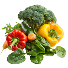 Fresh organic vegetables including broccoli, bell peppers, zucchini, and leafy greens, ideal for healthy cooking and meal preparation.