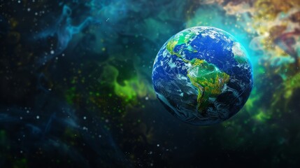 Naklejka premium Luminous Earth globe in blue and green, glowing with vibrant energy, raw texture, detailed and captivating