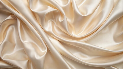 Obraz premium Soft pastel beige cream color, shiny satin silk swirl wave background banner - Abstract textile fabric material, backdrop texture for product display or text