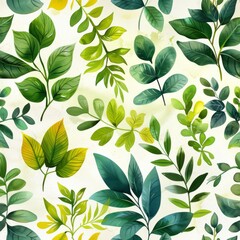 Fototapeta premium Jungle Vines, seamless pattern, small scale pattern, hand drawn flat art, watercolor, clean illustration, white background 