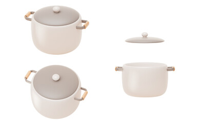 Cartoon style kitchen ware pot, 3d rendering.