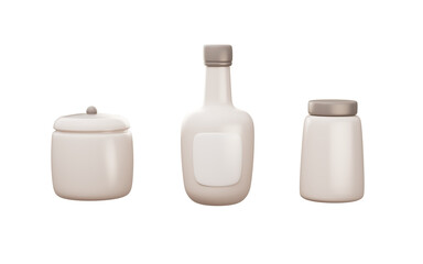 Cartoon style spices bottles, 3d rendering.