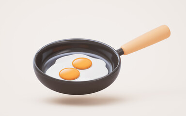 Cartoon style fried egg in the pan, 3d rendering.