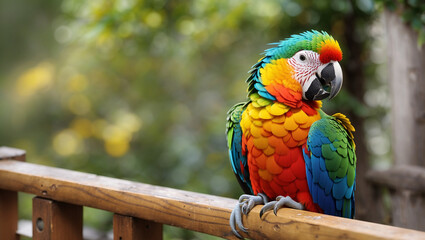 A brightly colored parrot with red