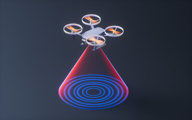 Flying realistic drone, 3d rendering.