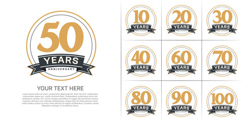 anniversary logotype set vector, brown color with circle and black ribbon for special day celebration