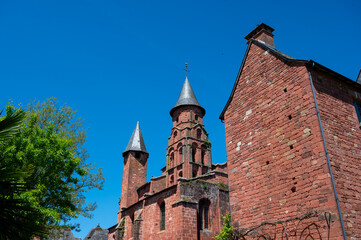 Obraz premium Collonges-la-Rouge village, one of the most beautiful villages in France with houses made from red stones, tourists destination in Dordogne