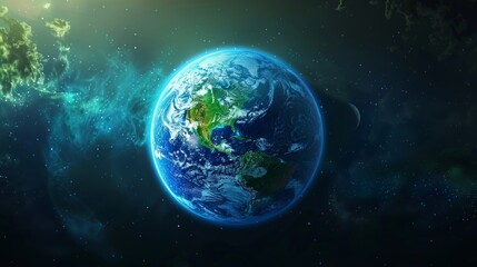 Radiant blue and green Earth globe, glowing softly, raw and vivid, capturing the planet's natural hues and details