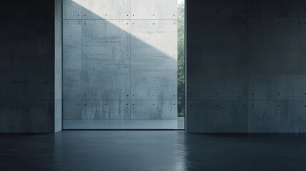 Obraz premium Modern minimalist open space with natural light and concrete walls. Contemporary architecture with clean lines and serene atmosphere.